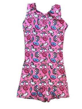 Destira Girls Pink Unicorn & Donut Print Leotard